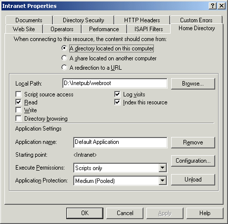 IIS Managerin Home Directory -vlilehti